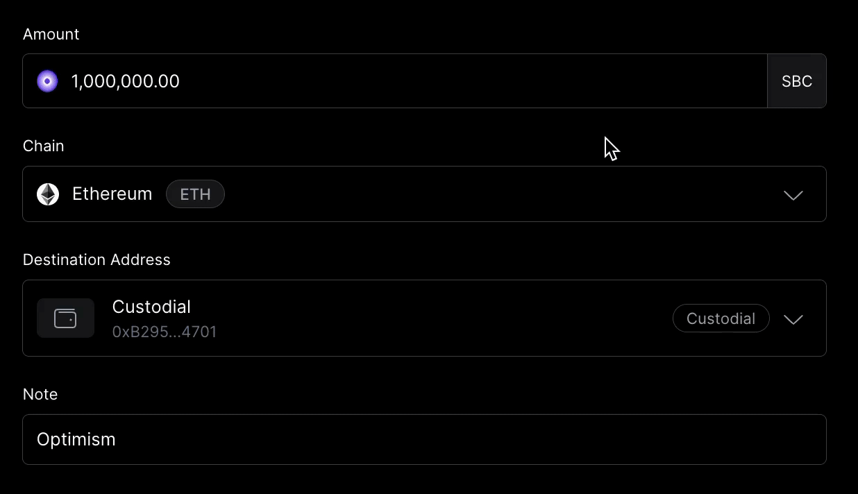 Brale UI recording of selecting the Optimism blockchain while minting a
bespoke
stablecoin